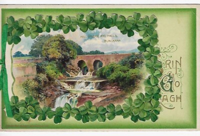 Postcard Ribbon Fold-Out St. Patrick's Day Mill Bridge and Fall Erin Go Bragh