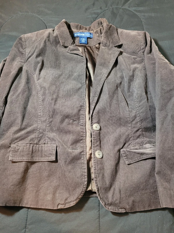 Avenue Womens Jacket Adult Size 18/20 Brown Corduroy Long Sleeve Button - Image 2 of 4