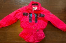 Vintage geometric Tyrolia 80s Ski Jacket Sz Youth  14 hot pink. skiwear by Head