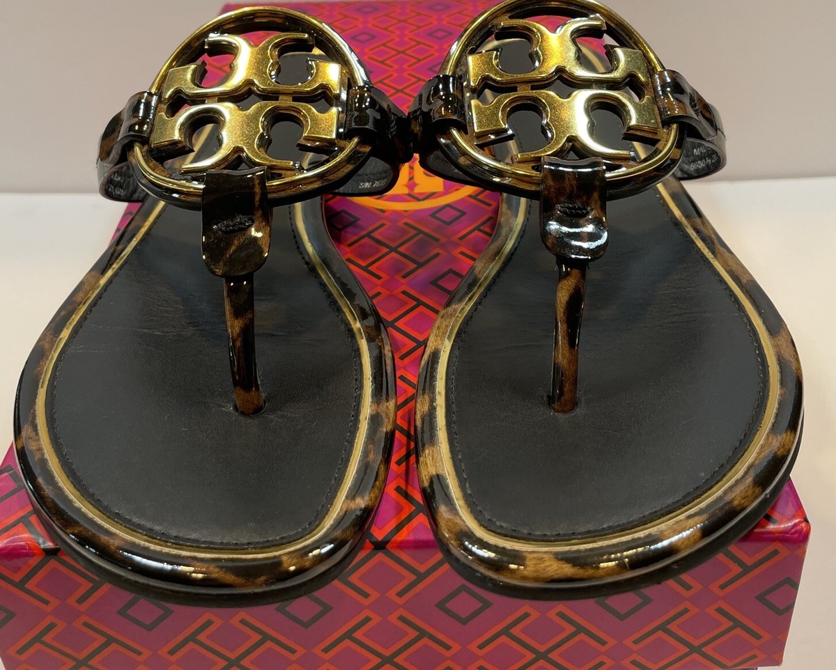 EUC Tory Burch Metal Miller Barbados Leopard Patent Leather