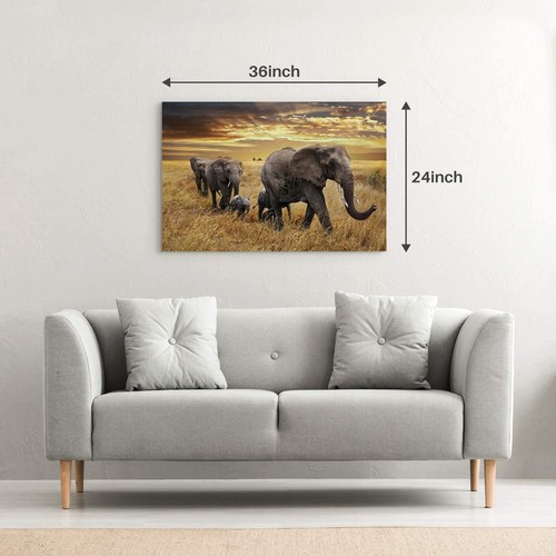 Elephant Canvas Picture Wall Art: Elephant Family Migrate Painting yellow Aut... - 第 2/6 張圖片