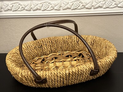 Woven Basket With Leather Handles 18 x12''