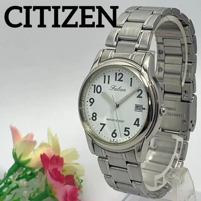 CITIZEN Q&Q Falcon Quartz Watch White Dial Date Battery Replaced