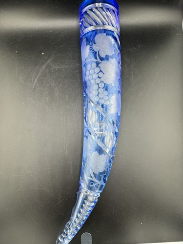 Cuerno de cristal grande en tono azul/cuerno para beber/vidrio cortado/grabado fabricante inseguro* - Imagen 1 de 19
