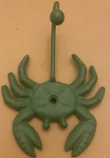 Green Crab Wall Hook Rustic Cast Iron Key Towel Coat Hanger  5 Inch By 3 3/4 In