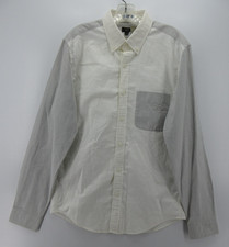 J Crew Shirt Men Medium White Gray Oxford Cloth OCBD Button Up Slim Twill NEW
