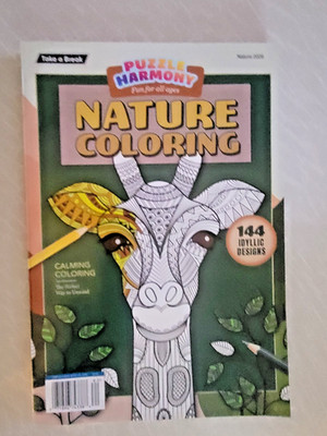 Puzzle Harmony Nature Coloring -By Take-A-Break-144 Idyllic Designs For All Ages