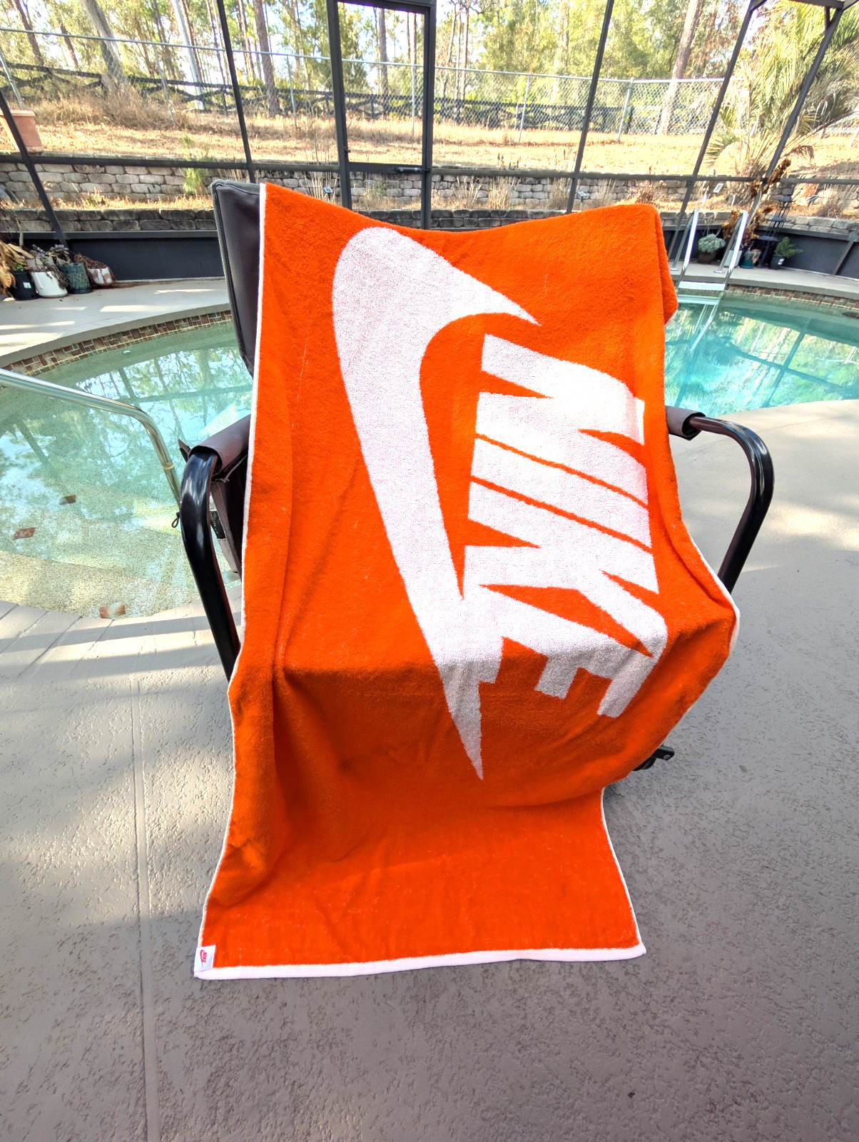 RARE Nike Sportswear Pool Beach Towel Reversible Orange/White Box Logo NWT