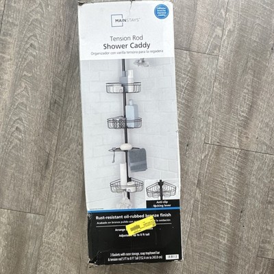 Mainstays Tension Shower Caddy Oil-Rubbed Bronze Adjustable Rust-Resistant 3 Ti 