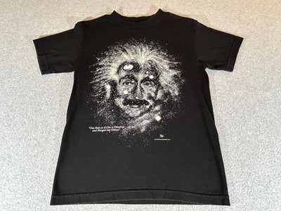 Vintage Albert Einstein Shirt Men Small Black Glow in the Dark Space Galaxy 1993