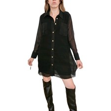 GANNI pleated shirt dress black new size 38 uk 10 12 gold buttons