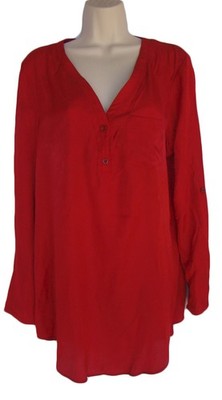 MESSIC Size XL Red Henley Style Long Top Blouse Tunic NWT Tab Sleeves