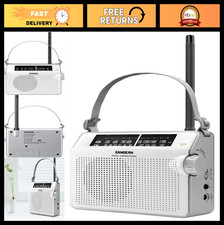 Compact Analog Portable AM/FM Radio - Lightweight, Battery Operated, White