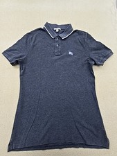 Burberry Grey Cotton Polo Shirt Mens M Short Sleeve Embroidered Logo