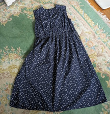 UNIQLO Women XL Dress Floral Navy Blue Cotton Gathered Waist Cotton Pockets Boho