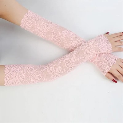 1 Pair Elastic Sleeve Driving Gloves Long Fingerless Ice Silk Lace Arm Sleeve Mi