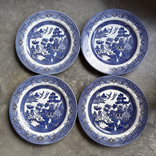 Juego de 4 platos de cena vintage Churchill Blue Willow England 10 1/4 pulgadas