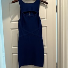 bebe Blue Bodycon Mini Dress Scoop Neck Sleeveless Cutout Back Zip, S
