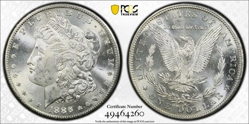 1886 S Morgan Silver Dollar $1 PCGS MS 62