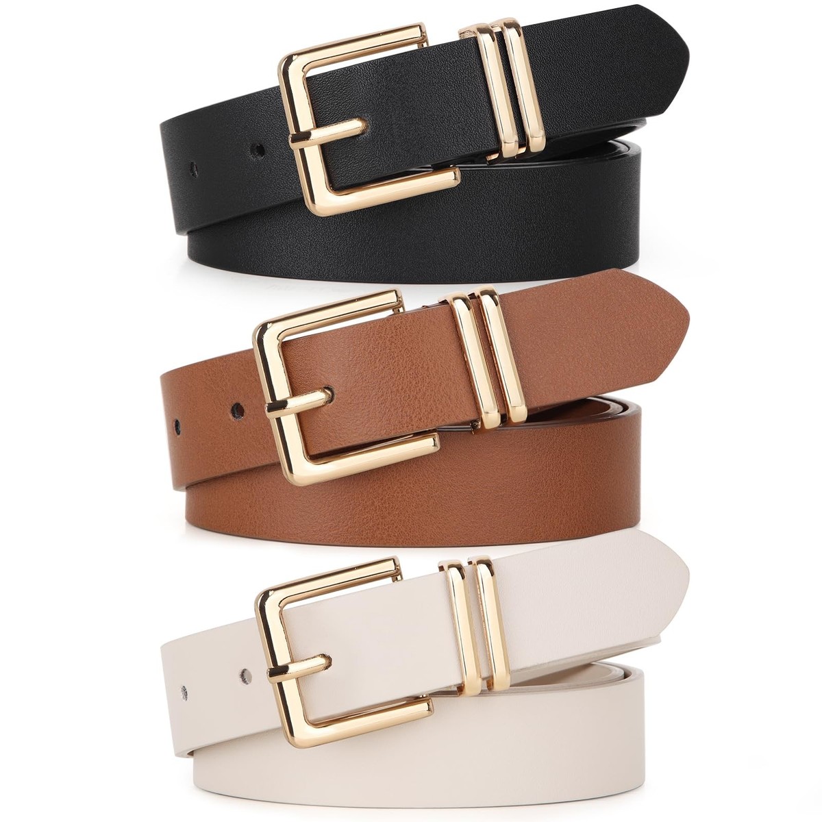 Pack 3 Women Belts for Jeans Pants, Fashion Gold Buckle  display picture 1
