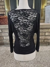 Charlotte Russe Vtg Y2K Black Lace 3/4 Sleeve Top Womans Sz Small Witchy Goth