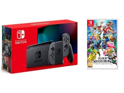 NEW Nintendo Switch with Gray Joy-Cons Bundle with Super Smash Bros Ultimate