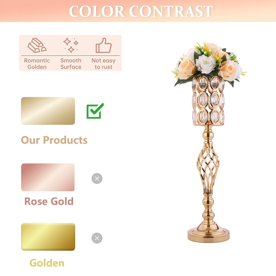 2pcs Gold Vases for Wedding Centerpieces for Tables, 24in Metal Diamond Cryst... - Image 3 of 4