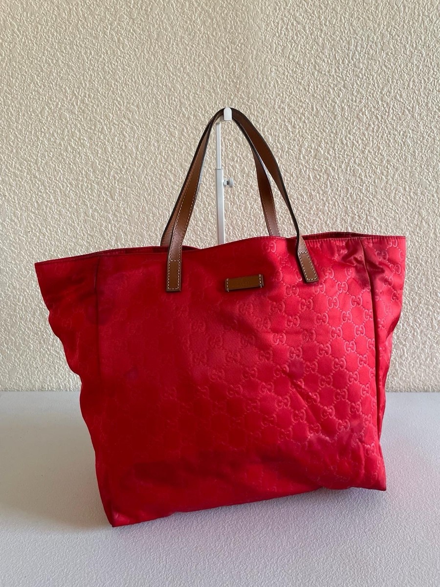 バッグ GUCCI GG MONOGRAM CANVAS NYLON TOTE BAG Gucci GG Monogram Nylon / Leather Tall Tote Brown - TheRelux.com
