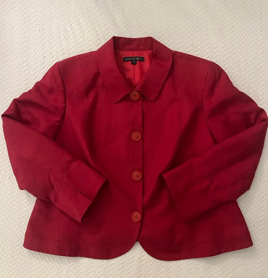 Lafayette 148 New York Women’s Red Collared Jacket Size 18 - Image 3 of 4