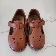 ZARA BABY GIRL BROWN LEATHER MARY JANE FLATS SHOES SIZE 21 5.5 