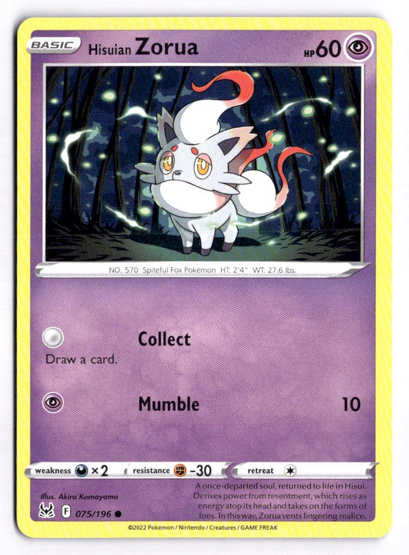 Hisuian Zorua 075 Common Pokemon Lost Origin 196