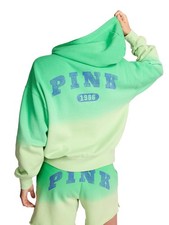 Victoria's Secret Pink Ivy Campus Full Zip Sweatshirt Hoodie Tie Dye Green NWT