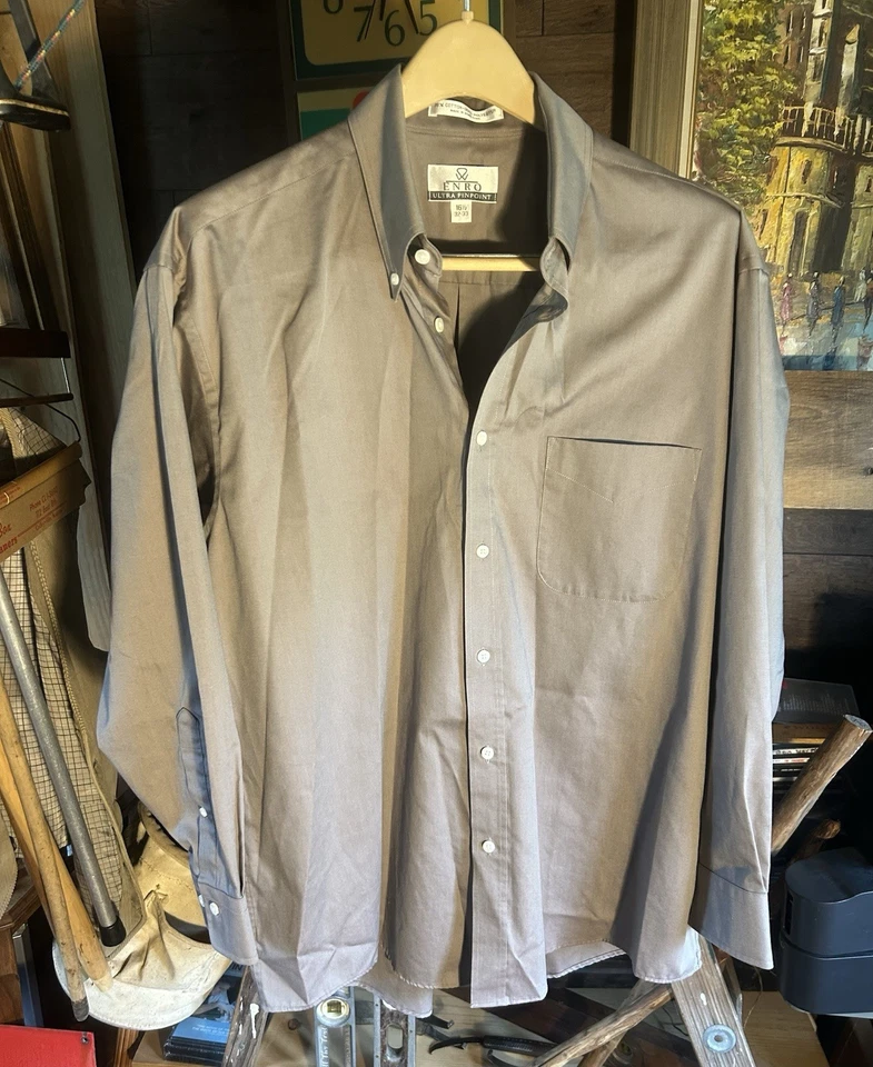 Camisa social masculina ENRO Ultra Pinpoint bronze 16 1/2 32-33 colarinho com botões ESTADO PERFEITO - Imagem 2 de 4