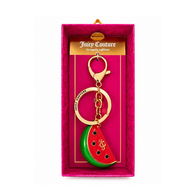 Juicy Couture Watermelon Key Chain Gold Red Green Metal Enamel Logo Accent