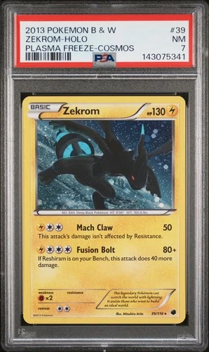 2013 POKEMON BLACK & WHITE PLASMA FREEZE COSMOS #39 ZEKROM-HOLO PSA 7