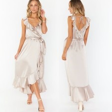 Show Me Your MuMu Samantha Ruffle Wrap Dress Small Show Me The Ring Luxe Satin