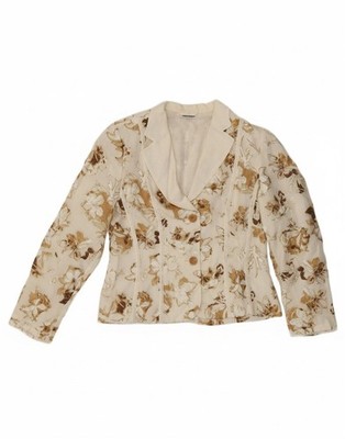 GERRY WEBER Damen Cardigan Oberteil UK 12 Medium cremeweiß Blumenmuster Leinen DO14