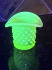 Vintage uranium Topaz Fenton Opalescent Hobnail Glass Top Hat Toothpick Holder — photo 1