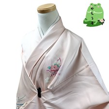 Kaerutei Kimono Pink Floral Pure Silk Used Japan