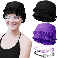 4 Pcs Swimming Goggles and Cap Women Adult Set 2 Waterproof Elastic Swim Caps...