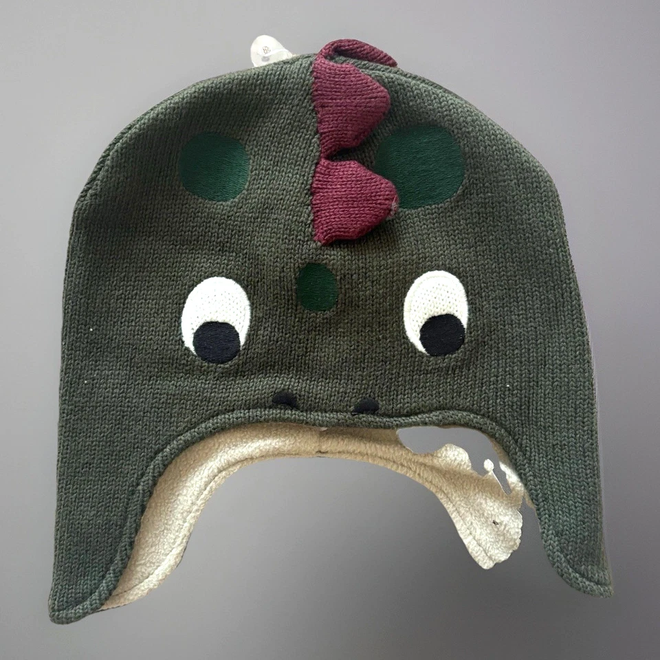 Gymboree Little Boy Winter Hat Dinosaur Dragon Cotton Fleece Lined Green 2T-3T - Image 2 of 4