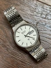 Seiko SQ Watch Men 36mm Silver Dial Steel Daydate Round 8223-8010 vintage