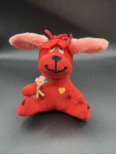 VTG R Dakin Dream Pets Rufus 5" Pink Red Dog Suede Stuffed Plush Fig