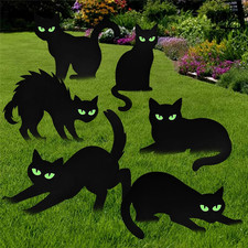 6 Pack Black Cat Halloween Decoration Yard Signs for Outdoor Lawn Garden Patio