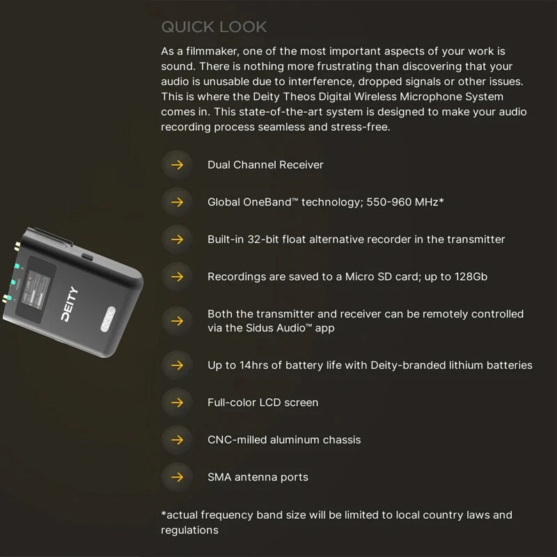 Deity THEOS UHF Wireless Lavalier Microphone 2*Transmitter Receiver Microphone - Image 3 of 4