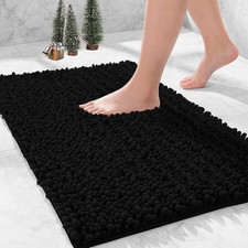 Black Chenille Bath Mat 32x20 Extra Thick Soft Absorbent Non Slip Washable Rug