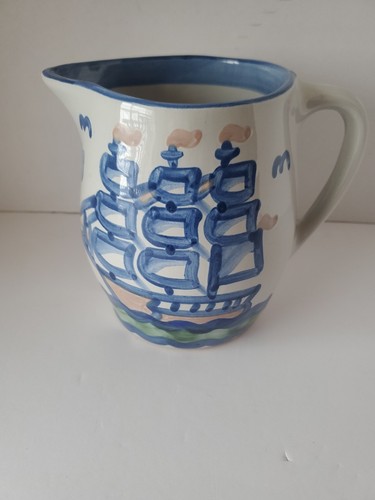 M A Hadley Pottery Clipper Ship Low Tide Creamer Sauce Syrup Pitcher Nautical