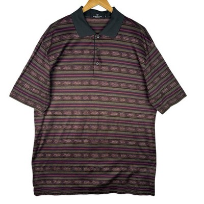 Bugatchi Uomo Mercerized Cotton Polo Shirt Mens XL Striped Purple Brown