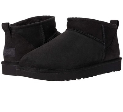 UGG Women's Classic Ultra Mini Boots 1116109 Black Suede Sheepskin