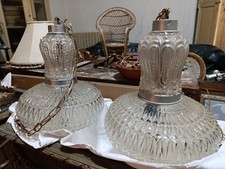 Coppia Lampadari A Sospensione In Cristallo Rostrato Vetro Murano Anni 30